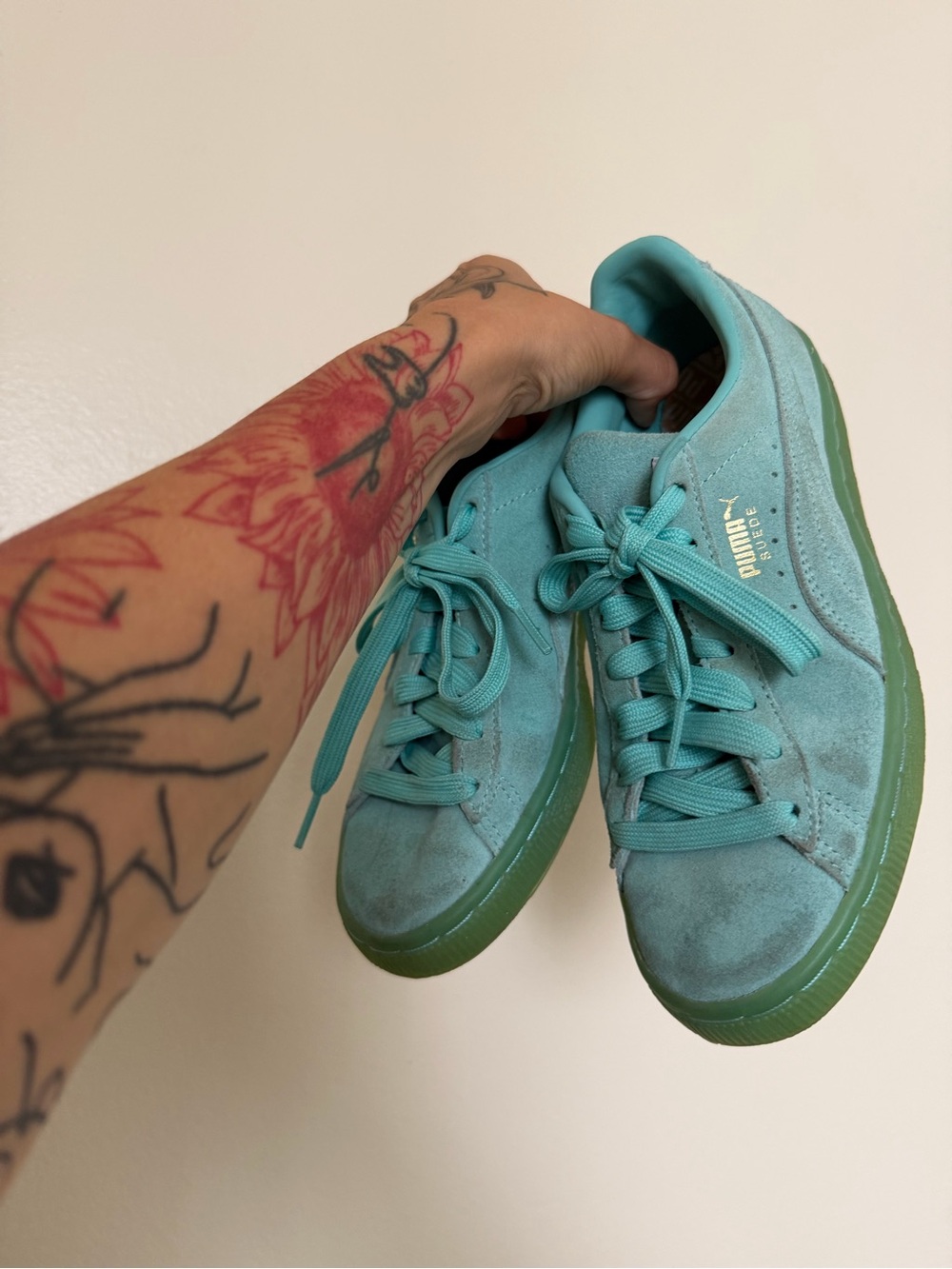 Puma Women's Suede Sneakers in Teal with Green Sole - Women’s 6.5
